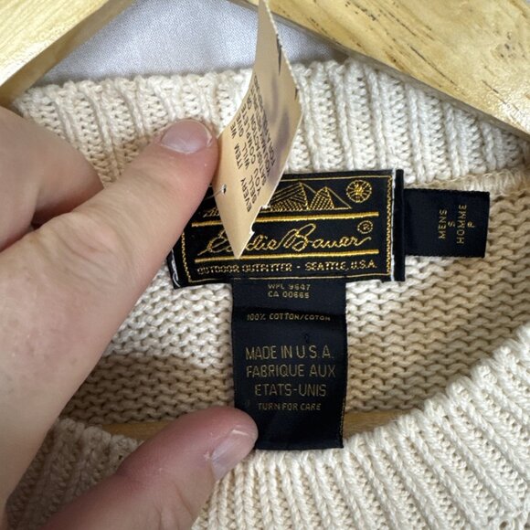 Vintage 1980s Eddie Bauer Cream Sailboat Knit Sweater Made in USA NWT Sz S - Picture 5 of 7